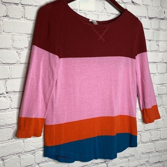 Colorblock Sweater Stripe Linen Blend XS - Picture 2 of 7